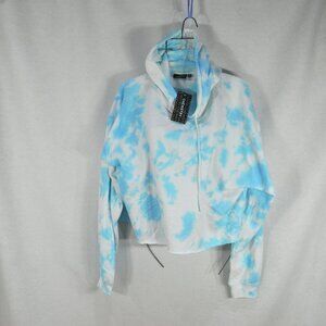 Chemistry Women's Cropped Hoodie Top Long Sleeve Blue Tie Dye Size XL NWT